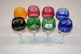 Three pairs of hock glasses and two others