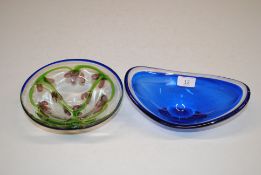 A Magnor blue glass bowl and one other Art Glass b