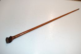 An antique novelty walking stick with palm wood sh