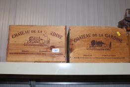 Two wooden advertising crates for Chateau de la Gar