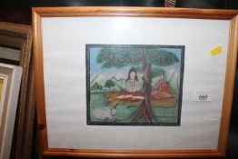 A framed and glazed ethnic watercolour study depic
