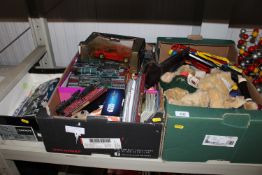 Three boxes containing various model trains, soft