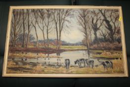R E Harrison, oil on board study depicting cattle