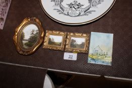 Three miniature oil paintings contained in gilt fr