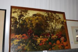 An indistinctly signed oil on board study depicting a landscape scene