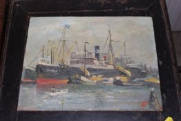 An indistinctly signed oil on board study of a ste