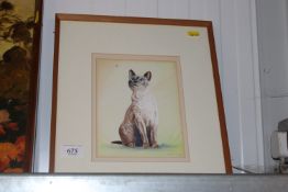 Leonard Pinder, watercolour study of a Siamese cat