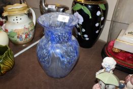 A blue speckled Art Glass baluster vase