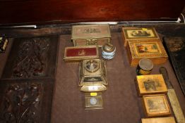 A Victorian brass and leather mounted inkwell; a s
