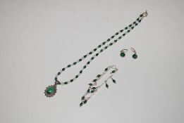 A 925 silver and malachite pendant, hung to malachite and moonstone necklace with similar bracelet a