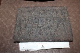 A Chinese tea slab decorated with working figures