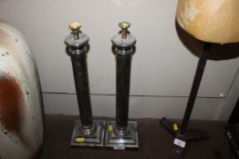 A pair of plated Corinthian column table lamp base