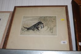 George Vernon Stokes RBA, 1873-1954, pencil signed coloured etching of a Labrador with a mallard