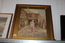 W Butler, watercolour study depicting a street sce