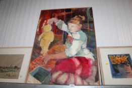 Cherry King, oil on board study of a child with a