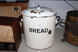 An enamel bread bin and cover