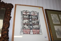 Penny Bhadresa, coloured lino cut 'Beasts of Lucca