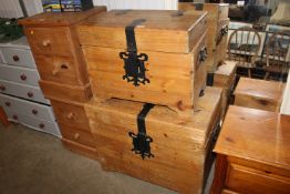 Two wooden and metal bound trunks