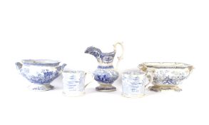 A pair of Victorian pottery tankards decorated in