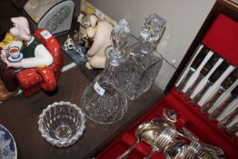 A Thomas Webb glass decanter and stopper; another glass decanter and stopper and an Orrefors glass