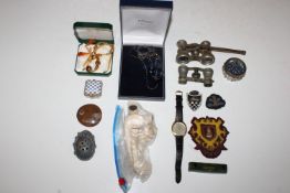 A box containing a Bulova wristwatch; a bead necklace; amber coloured necklace and earrings; opera