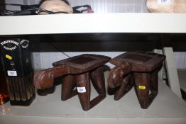 Two wooden ethnic carved stools