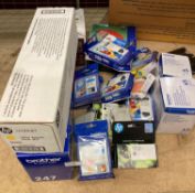 Quantity of HP and Brother ink and toner cartridges,