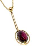 Art Deco amethyst cabochon drop necklace stamped 9C, total weight 2.