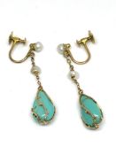 Vintage turquoise and seed pearl drop earrings 35mm,