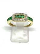 Emerald and diamond ring 9ct gold, overall weight 2.
