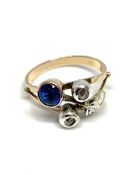 Rose diamond, blue stone ring, foreign marks believed 14ct, overall weight 3.