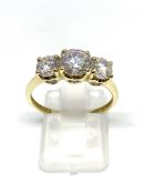 Cubic zirconia three stone ring 9ct gold, overall weight 3.