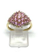 Pink stone and diamond cluster ring 9ct gold, overall weight 2.