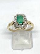 Emerald and diamond cluster ring 9ct gold, overall weight 2.