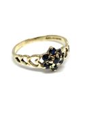 Sapphire cluster ring 9ct gold, overall weight 1.