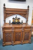Victorian Pugin Style oak Sideboard with Ornate Craved Detail (missing one mirror)