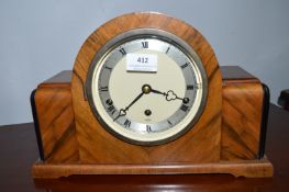 1930’s Art Deco Walnut Veneered Mantel Clock