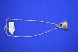 18ct White Gold Chain and Padlock Pendant with Diamond, 23.5g