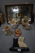 Whisky Related Items Including Black & White Advertising Dogs, and a Paddy Framed Mirror