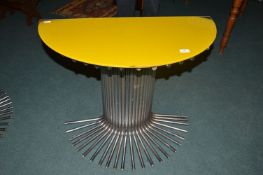 1950’s Chrome Halfmoon Hall Table with Yellow Glazed Semicircular Top