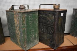 Two Pratts 2 Gallon Petrol Cans with Original Brass Caps