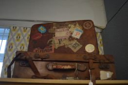 Two Vintage Leather Suitcases with Original Travel Labels