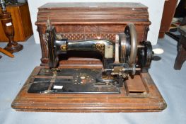 Victorian Manual Sewing Machine with Oak Case