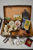 Small Case Containing Collectibles, Commemorative Crested Ware, Costume Jewellery, Watches, etc.