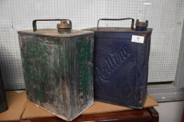 One Redline and One Esso 2 Gallon Petrol Cans with Original Brass Caps