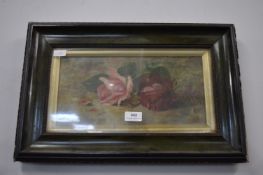 Small Victorian Oil on Canvas Rose Study