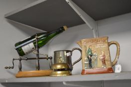 Doulton Oliver Dickens Jug, Wine Bottle Stand, and a Counter Bell