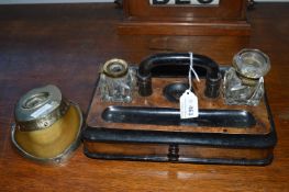 Victorian Inkstand with Burr Walnut Veneer, and Horses Hoof Inkstand dated 1921