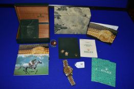 Rolex Gold & Diamond Oyster Perpetual Date Just Automatic Wristwatch with Case and Certification