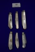 Six Hallmarked Sterling Silver Fruit Knives with Mother of Pearl Handles